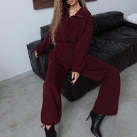 Damen Sportlicher Fleece-Jumpsuit mit hohem Kragen WW