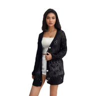 Damen Strickcardigan mit luftigen Mustern und Knopfdetails WW