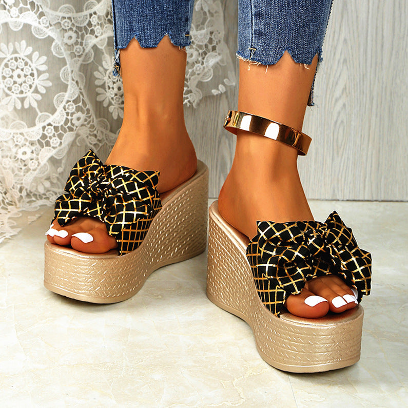 Damen Keil-Pantolette mit elegantem Schleifen-Design und komfortabler Sohle WW