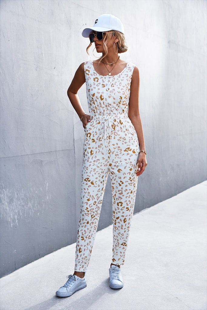 Damen lässiger Jumpsuit mit elegantem Leo-Design und praktischen Taschen WW