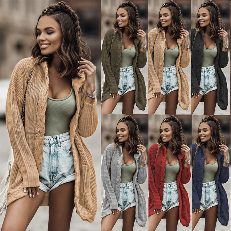 Damen Strickcardigan mit modernem Zopfdesign und offenen Taschen WW