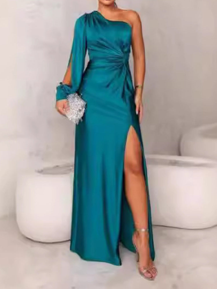 Damen Abendkleid mit asymmetrischem Ausschnitt und eleganter Faltenlegung WW