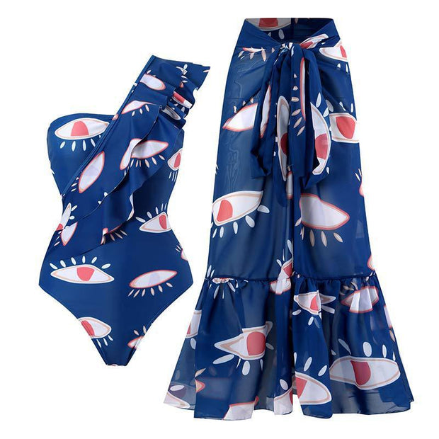 Damen Badeanzug-Set mit asymmetrischem Design und voluminösem Rock WW