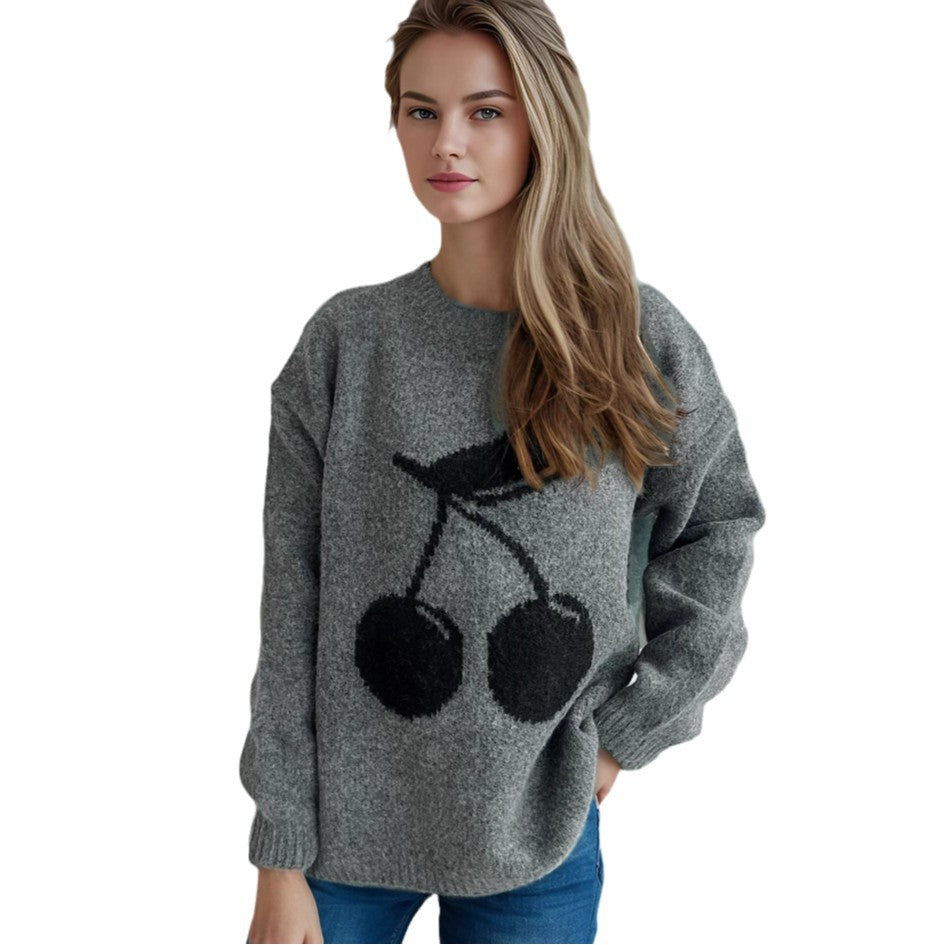 Damen Pullover mit verspieltem Kirschmotiv und weichem Strick WW
