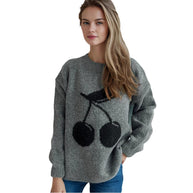 Damen Pullover mit verspieltem Kirschmotiv und weichem Strick WW