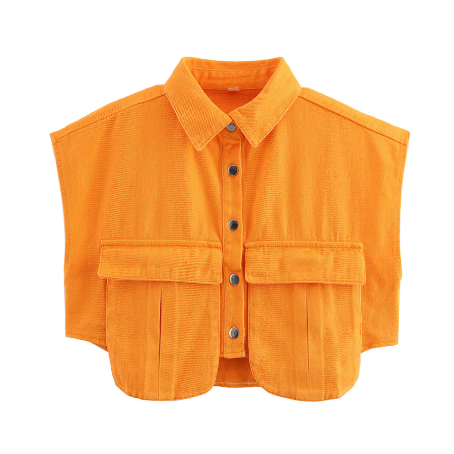 Damen ärmellose Utility-Bluse mit Taschen WW