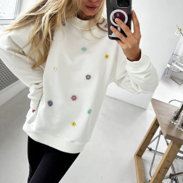 Damen bequemer Sweatshirt mit farbenfrohen Blumenapplikationen WW
