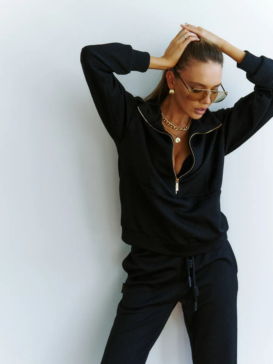 Damen sportliches Fleece-Set mit modischer Stehkragen und elastischen Bündchen WW