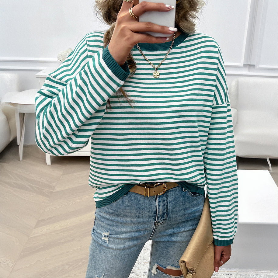 Damen lässiger Streifenpullover mit farbigen Akzenten WW