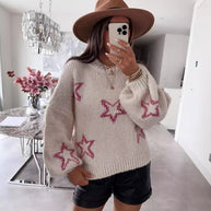 Damen Strickpullover mit Sternen-Design und weit ausgestellten Ärmeln WW
