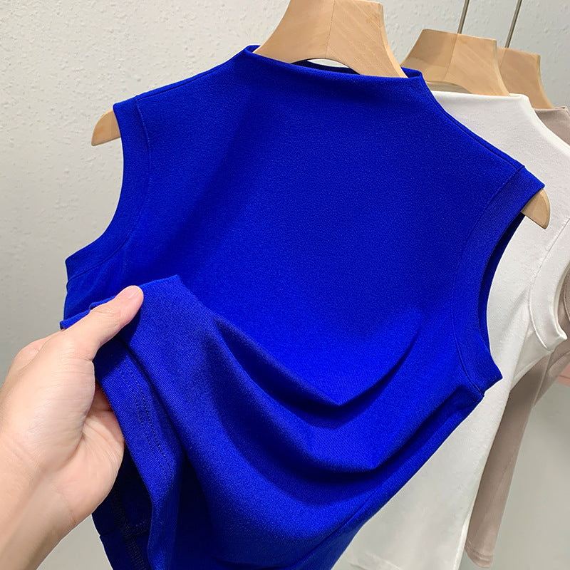 Damen ärmelloses Oberteil mit elegantem hohen Kragen und fließendem Material WW