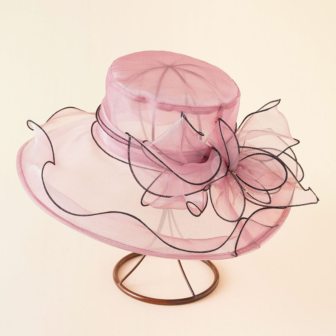 Damen eleganter Sonnenhut mit feiner Netzstruktur und romantischen Schleifenelementen W&W Mode