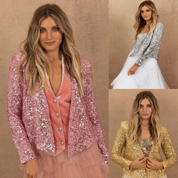 Damen Glitzernder Blazer mit Paillettenbesatz und elegantem Schnitt W&W Mode