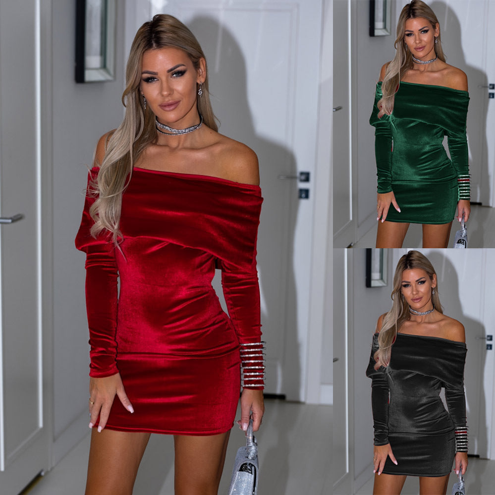 WW | Trägerloses Off-Shoulder Bodycon Samt Abendkleid