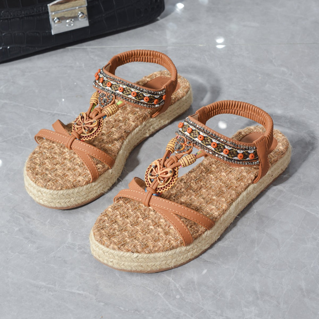 Damen Trendige Riemchen-Sandalen mit dekorativem Schmuckdetail WW