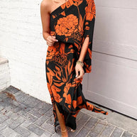 Damen Elegantes Maxikleid mit einem Schulterdesign und floralen Mustern WW