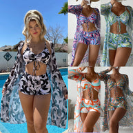 Damen Bikiniset mit schönem Bindeband und floralem Kimono WW