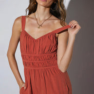 Damen eleganter Jumpsuit mit weitem Bein und verstellbaren Trägern WW