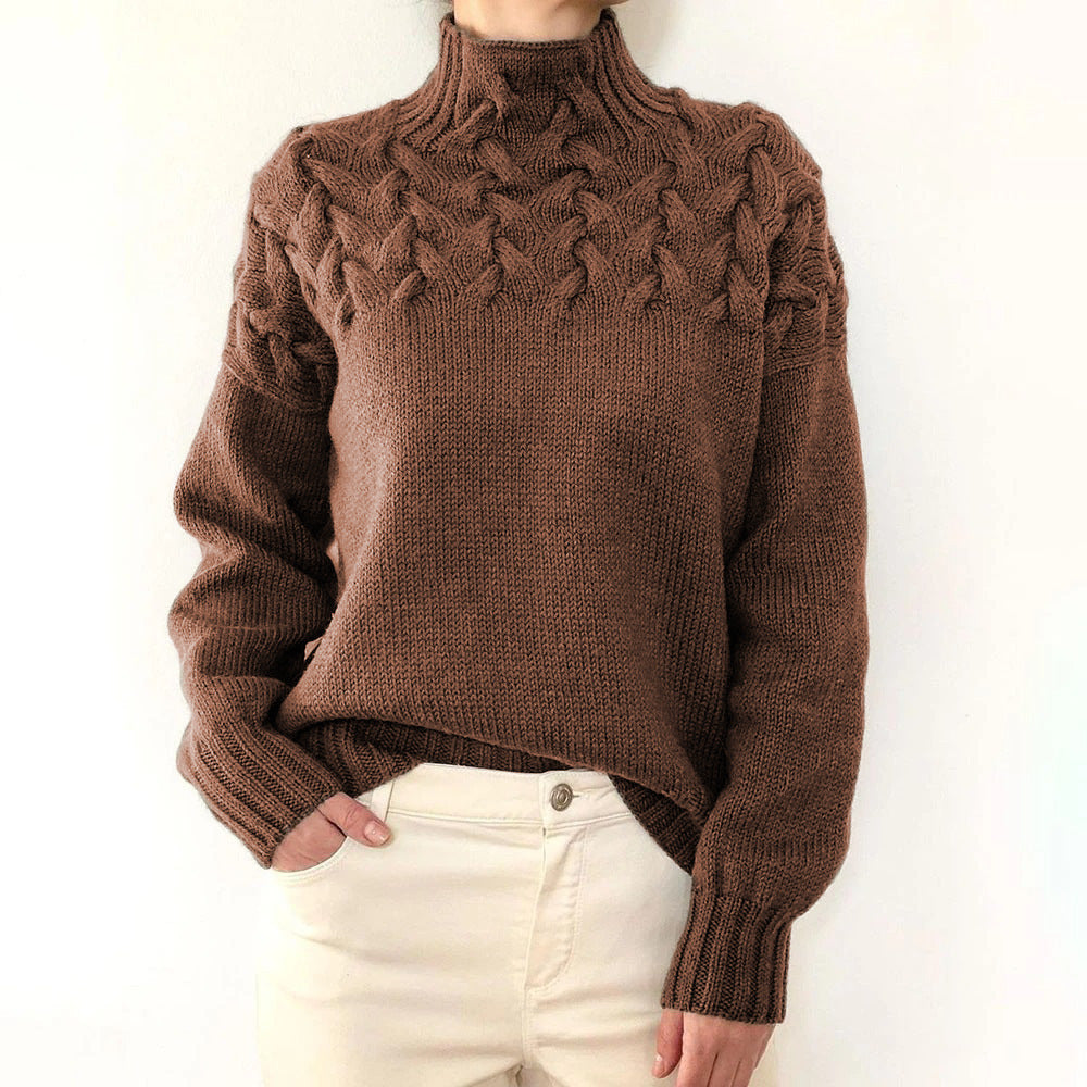 Damen Strickpullover mit hochgeschlossenem Kragen und trendigem Zopfmuster WW