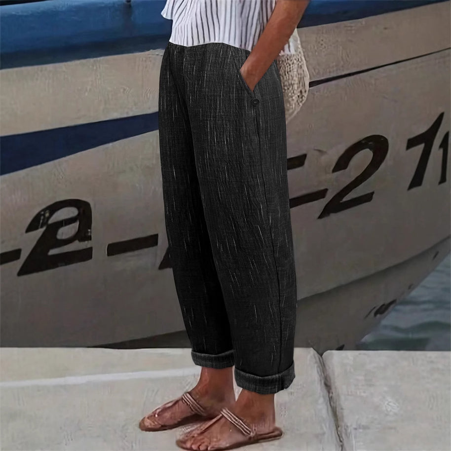 Damen Bequeme und luftige Leinenhose mit seitlichen Taschen W&W