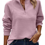 Damen Stepp-Pullover mit kurzem Reißverschluss und lässigem Schnitt WW