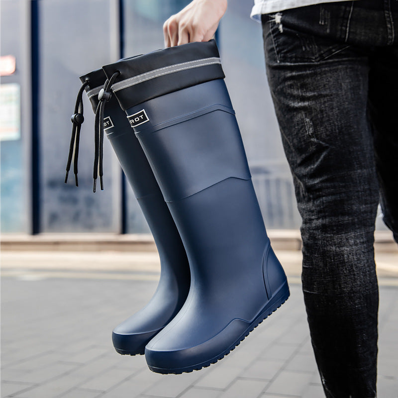 Herren Wasserdichte Gummistiefel mit verstellbarem Kordelzug und rutschfester Sohle WW
