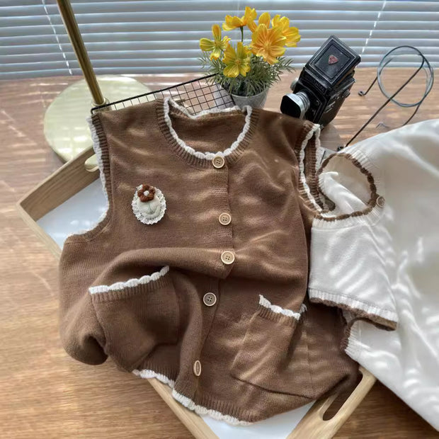 Damen Strickweste mit kontrastierenden Details und Taschen WW