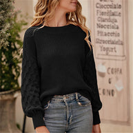 Damen Strickpullover mit strukturierten Puffärmeln und Rundhalsausschnitt WW