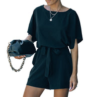 Damen Einteiler Jumpsuit mit lässigem Schnitt und Bindegürtel WW