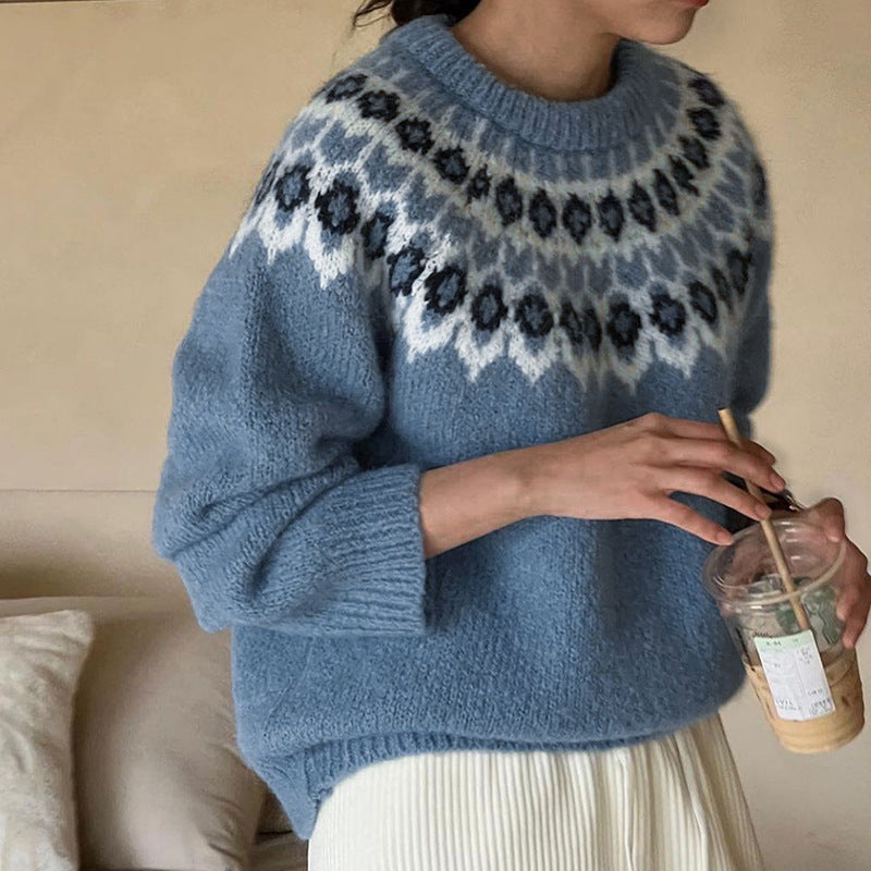 Damen Strickpullover mit traditionellem Norwegermuster WW