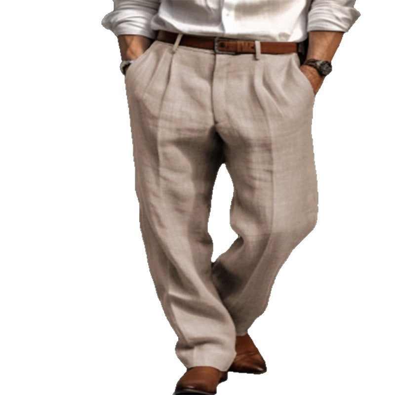Herren elegante Leinenhose mit Falten und seitlichen Taschen W&W Mode
