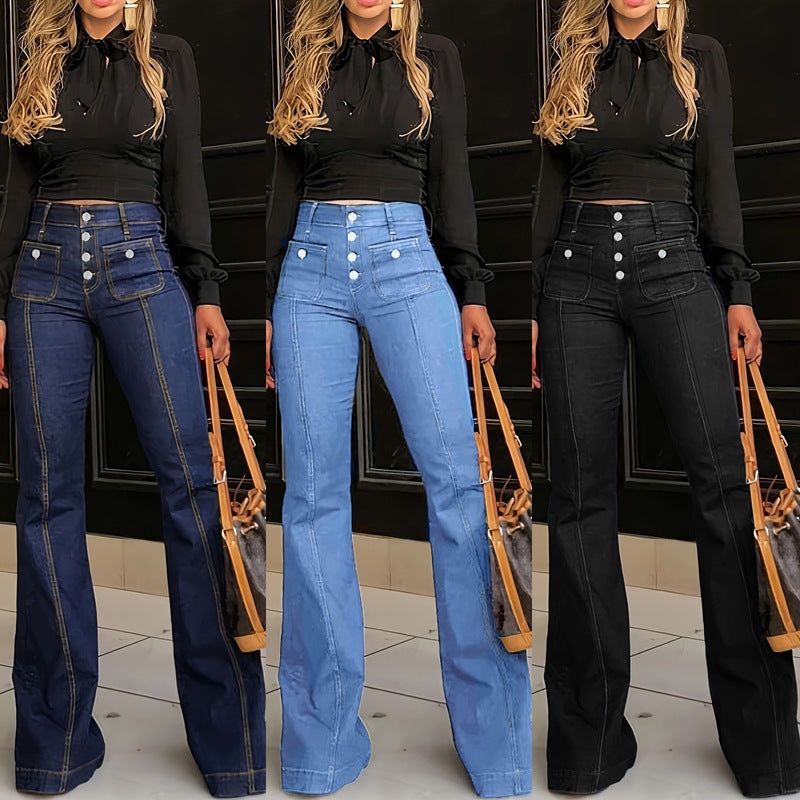 Femme Hohe Taille Ausgestellte Jeanshose WW