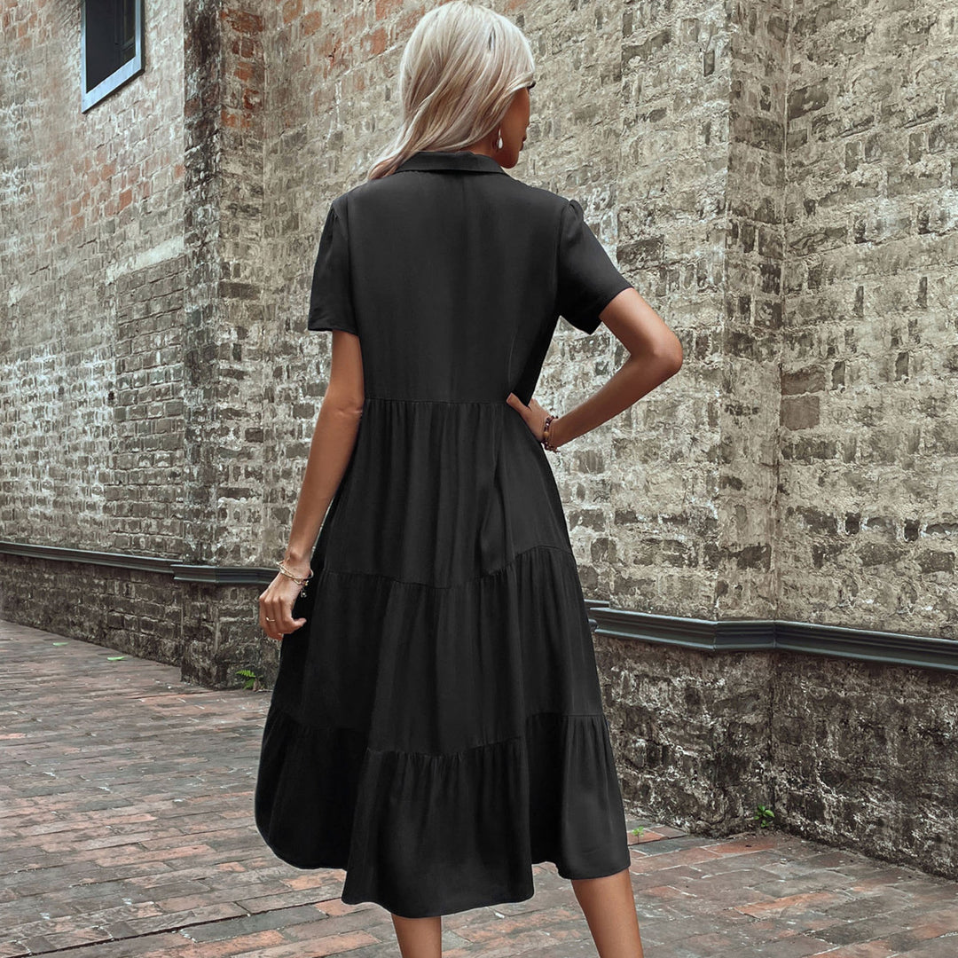 Damen Hemdblusenkleid mit eleganten Knopfdetails und voluminösem Rock W&W Mode