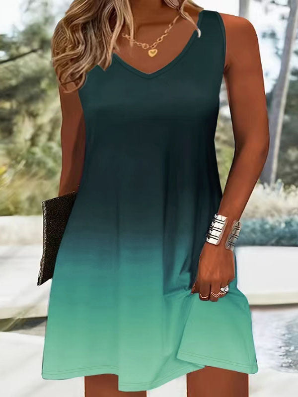 Damen Sommerliches V-Ausschnitt Kleid im modischen Ombre-Design WW