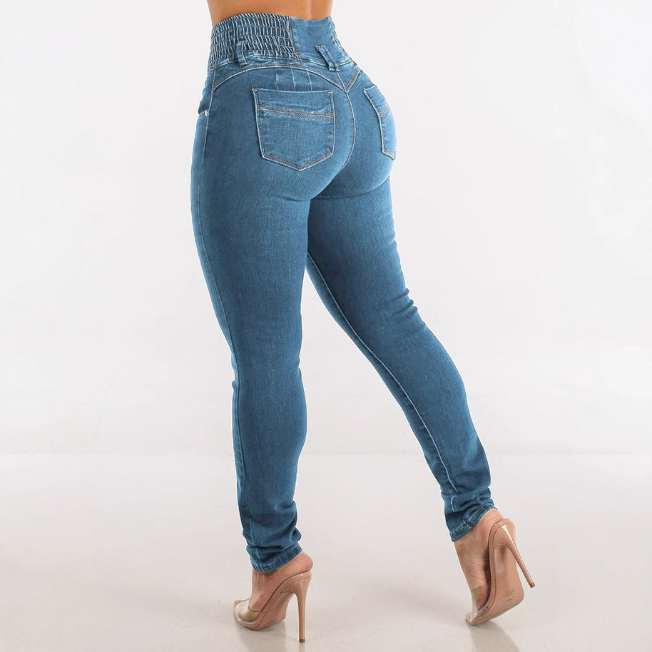 Damen Slim-Fit High-Waist Jeans mit elastischem Taillenbund WW