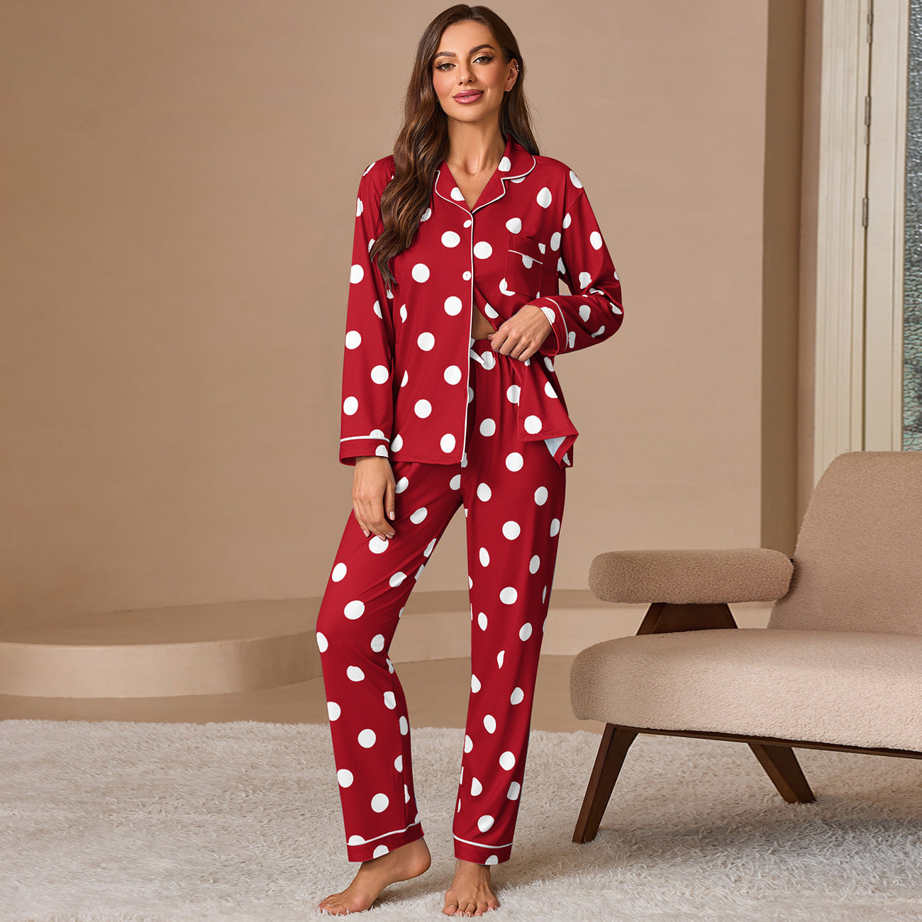 Damen Pyjama-Set im klassischen Polka-Dot Design WW