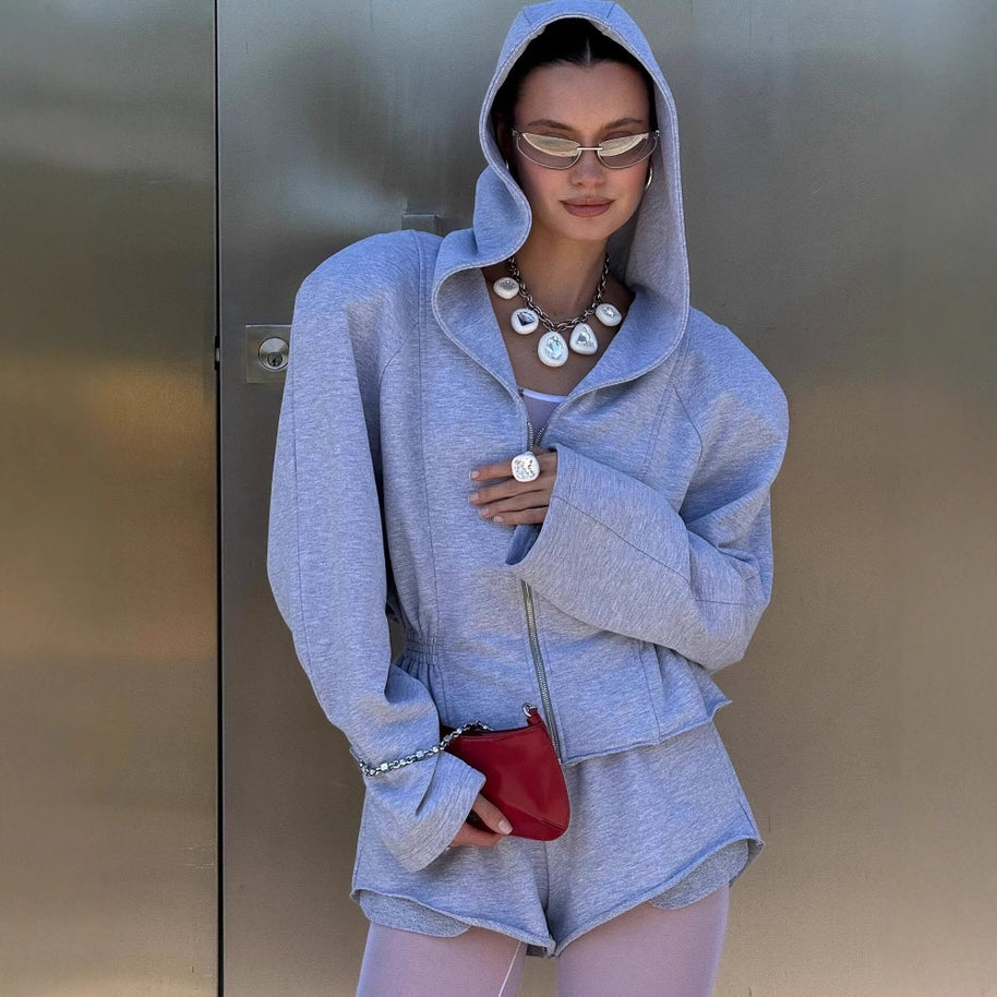 Damen Sportlicher Kapuzenjacke mit schmalem Bund und langen Ärmeln WW