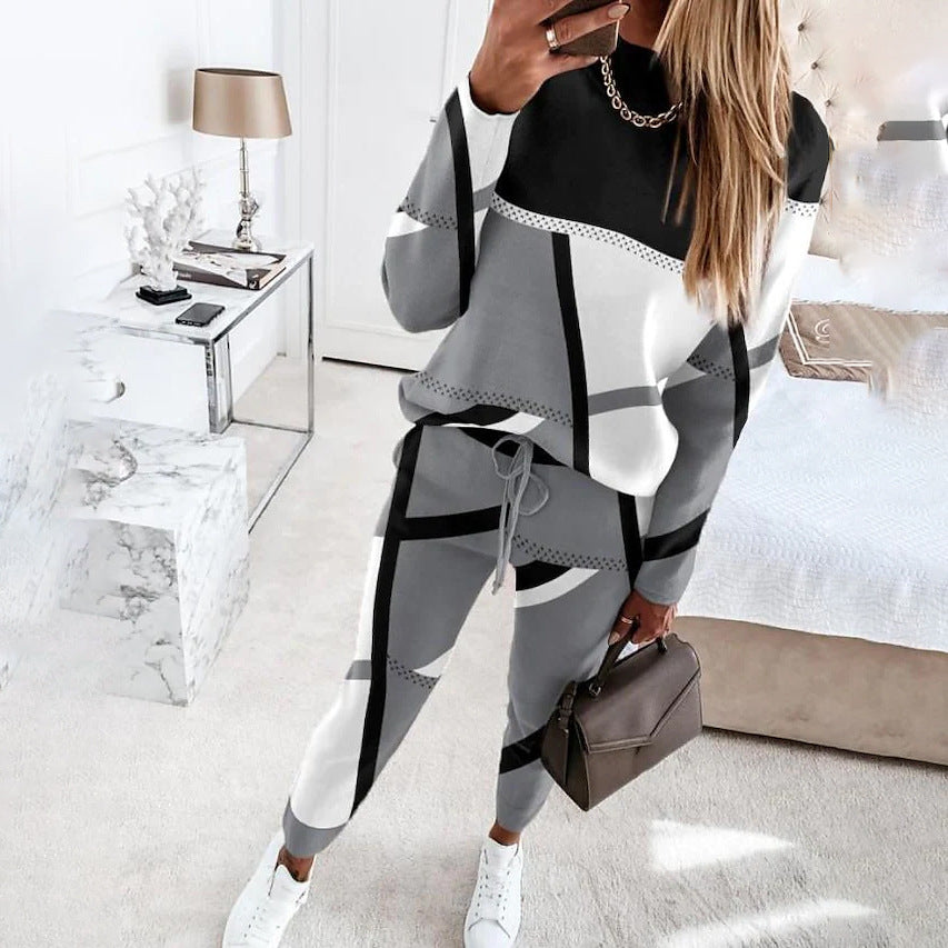 Damen modisches Sportset mit grafischem Muster und elastischem Bund WW