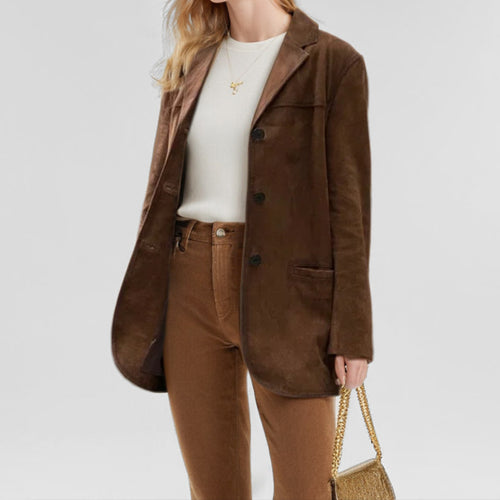 Damen Eleganter Blazer aus weichem Wildlederimitat mit schmalem Schnitt WW