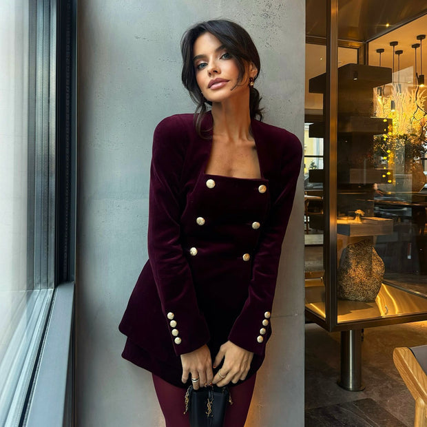 Damen Samt Blazer mit eleganten Knopfdetails WW