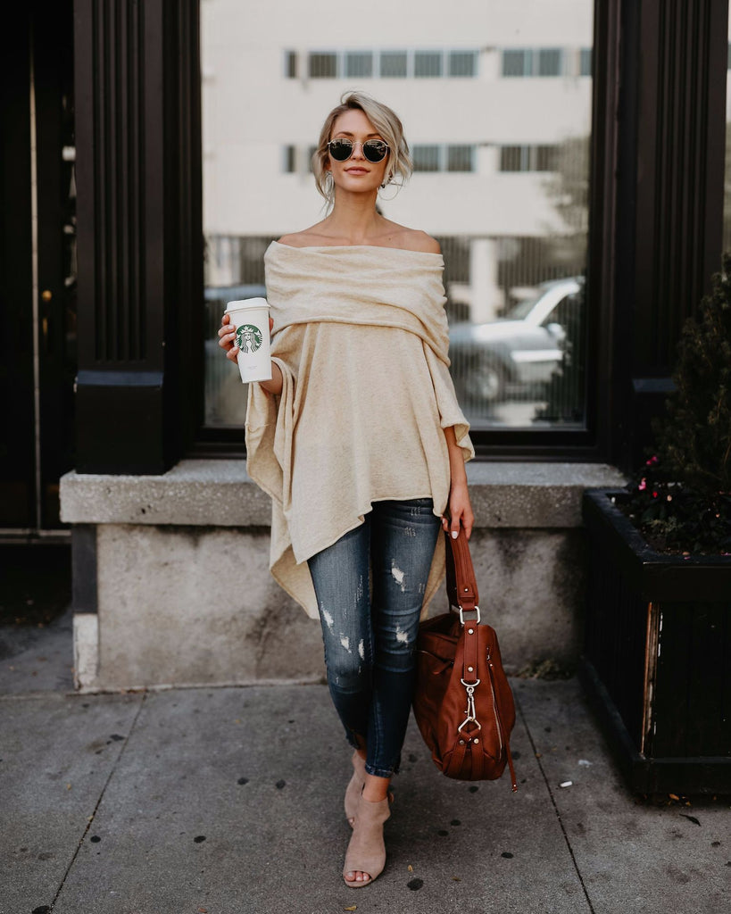 Damen lässiger Poncho mit asymmetrischem Saum WW