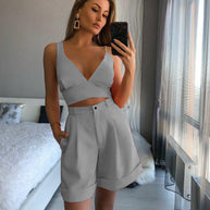 WW | Stylisches Strapless-Top Hochtaillenkurze Hose Set