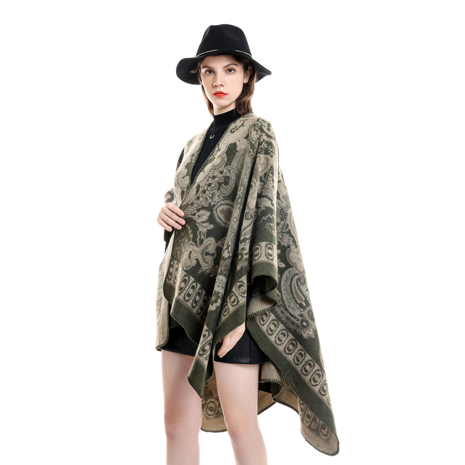 Damen Eleganter Poncho mit kunstvollem floralen Muster und luxuriösem Feel WW