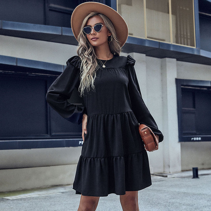 Damen Midi-Kleid mit Rüschendetails und voluminösem Rock W&W Mode