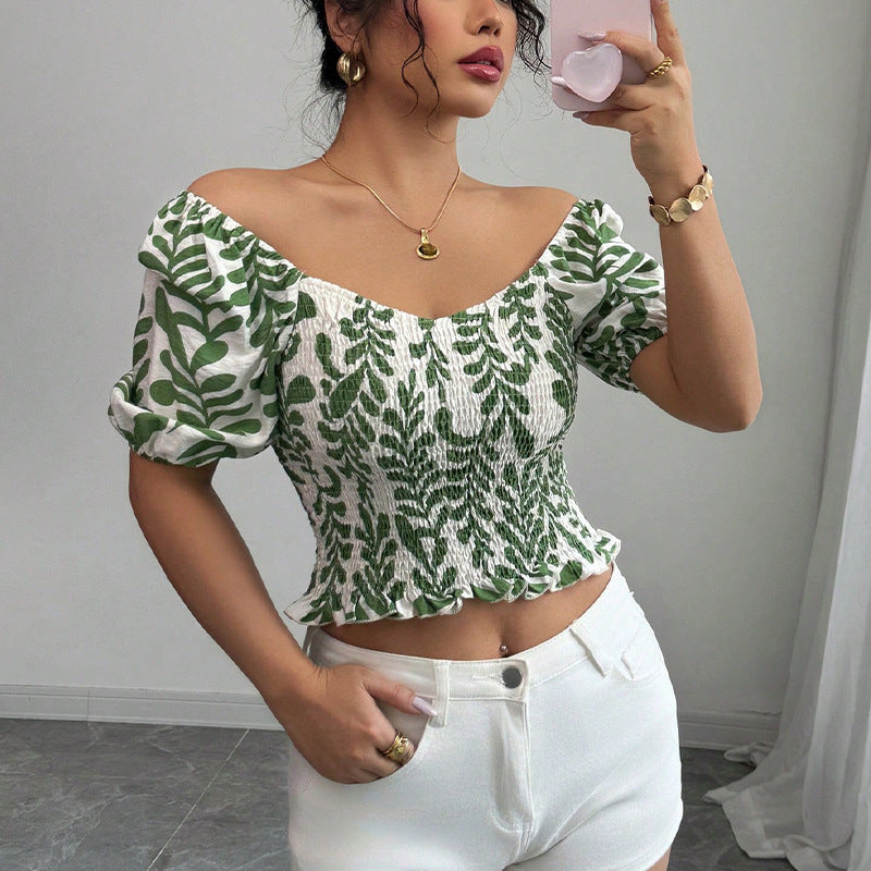 Damen Sommerbluse mit voluminösen Ärmeln und floralem Muster WW