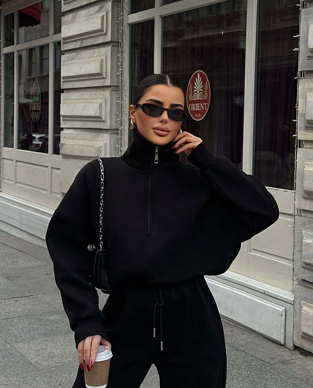 Damen Sportlicher Fleece-Trainingsanzug mit hohem Stehkragen und Reißverschluss WW