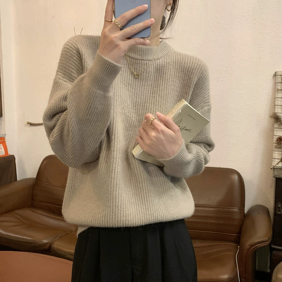 Damen bequemer Strickpullover mit feinem Rippenmuster und lässigem Schnitt WW