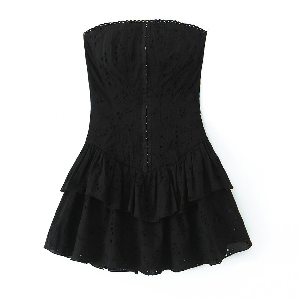 Damen Neckholder Minikleid mit voluminösem Rüschensaum und ausgearbeiteten Blumenmustern WW