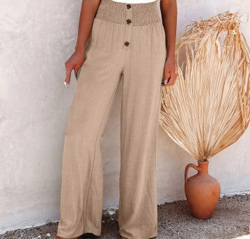 Damen Weite Sommerhose mit elastischem Bund und praktischen Knopfdetails WW