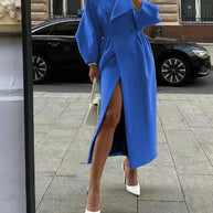 Damen Maximaler Oversized Mantel mit Schulterschultern und Doppelreihe WW